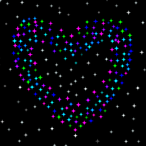 A rainbow starry heart, the StarCrossed logo